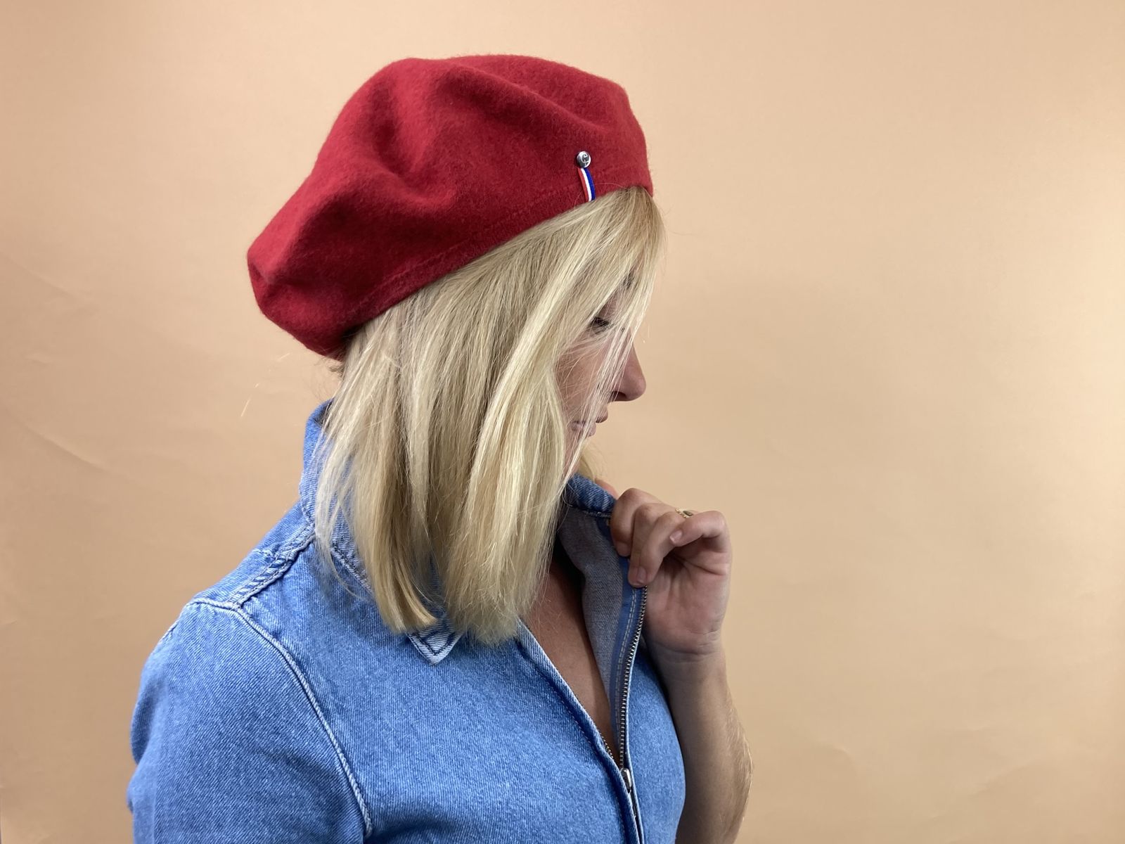 French elegance unisex red beret made in europe detail quality